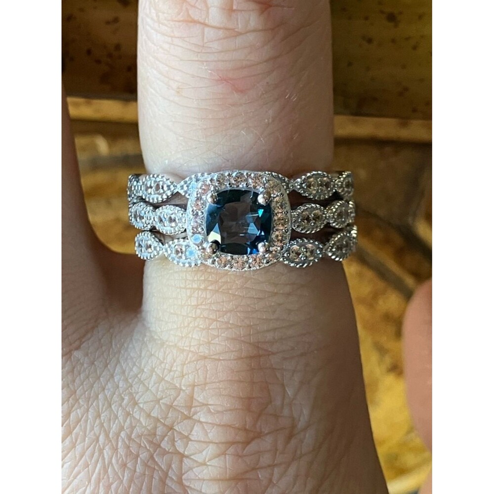 Natural London Blue Topaz Sterling Silver Ring Set Size 9
